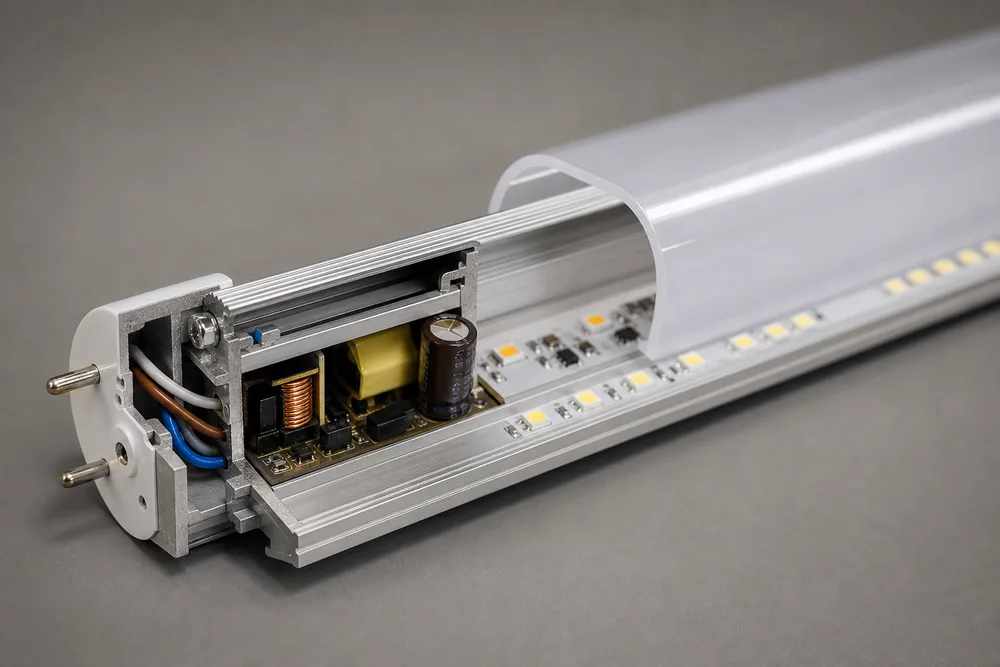 Miks valida pooleldi alumiiniumist, pooleldi plastikust T12 LED-toru korpus?